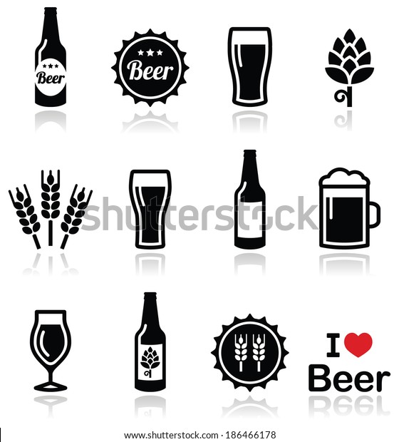 Beer vector\
icons set - bottle, glass, pint \
