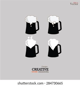 Beer vector icons set. glass of beer with froth. vector illustration.
