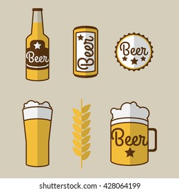 Beer Vector Icons Set. Vector Illustration