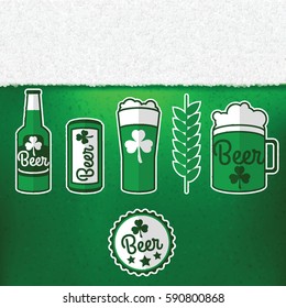Beer vector icons set for St. Patrick's Day. Vector illustration