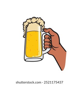 Beer Vector, Beer Illustration Image, a Hand holding Beer Glass Illustration, Beer Clipart Image.