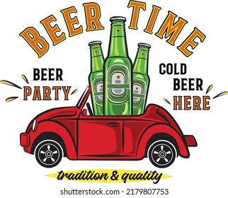 Beer vector illustration with vintage car.