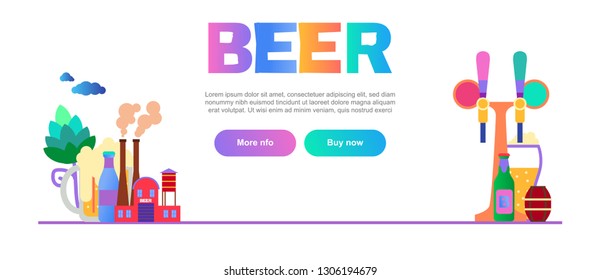 Beer vector infographics horizontal web banner