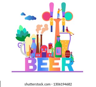 Beer vector infographics web banner with cartoon people