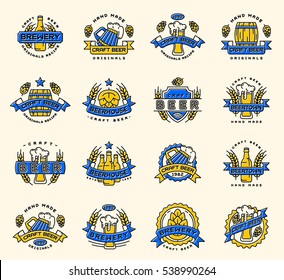 Beer vector logo badges vintage craft old fashion drink beer bottles company logotype icons illustration isolated. Oktoberfest festival logo.