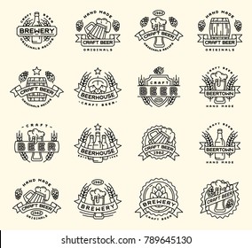 Beer vector logo badges vintage craft old fashion drink beer bottles company logotype icons illustration isolated