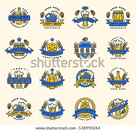 Beer vector logo badges vintage craft old fashion drink beer bottles company logotype icons illustration isolated. Oktoberfest festival logo.