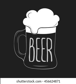 Beer vector logo label design illustration. Mug with foam on the dark background