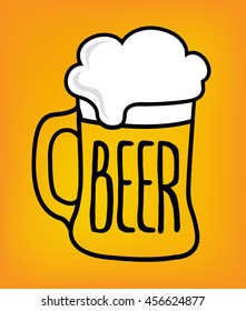Beer vector logo label design illustration. Mug with foam on the yellow background