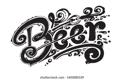 Beer, vector logo for printing, labels and packaging. Made by hand, black and white image