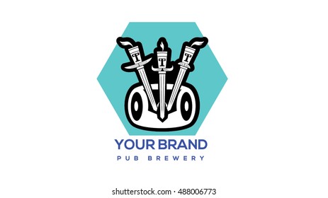 Beer vector logo template. Beer label element.  Crusader sign.  Pub emblem. Beer illustration