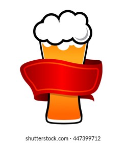 Beer vector mug icon with red ribbon