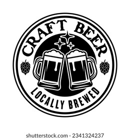 Beer vector round emblem, label, badge or logo in monochrome vintage style isolated on white background