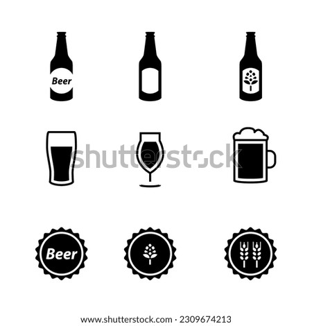 Beer vector set - bottle, glass, pint.