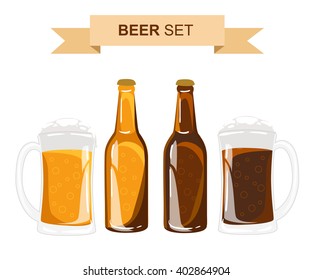 Beer vector set. Beer glasses different types.