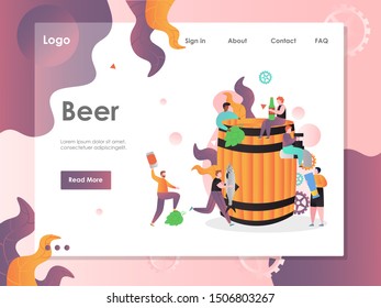 Beer vector website template, web page and landing page design for website and mobile site development. Craft brewery or pub, beer party.