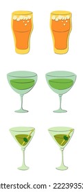Beer vermouth martini glass on white background. Cartoon sketch graphic design. Flat style. Colored hand drawn image. Party drink concept for restaurant, cafe, party. Freehand drawing style. Vector.
