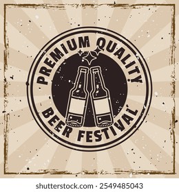 Beer vintage emblem, badge, label on background with grunge textures on separate layers
