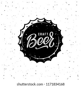 Beer Vintage Emblem For Poster, T-shirt print, Beer House, Brewing Company, Pub, Bar on The Bottle Cap. Vector Illustration