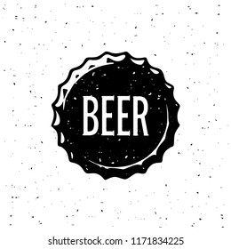 Beer Vintage Emblem For Poster, T-shirt print, Beer House, Brewing Company, Pub, Bar on The Bottle Cap. Vector Illustration