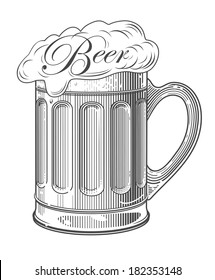 Beer in vintage engraving style on transparent background