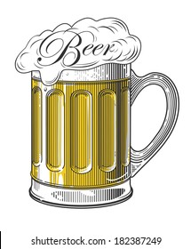   Beer in vintage engraving style on transparent background (Vector illustration)    