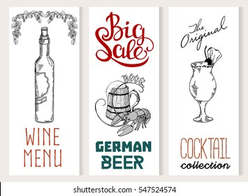 Beer, Vintage frame design for labels, banner, sticker and other design. Vector bar template with hand-drawn graphic. Beer flyer.