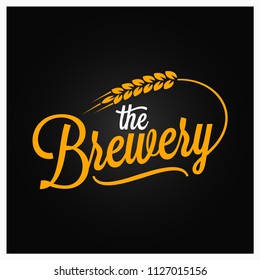 Beer vintage lettering. Brewery logo with wheat on black background