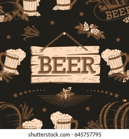 Beer vintage seamless pattern