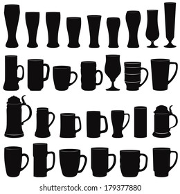 Beer ware set. Beer Mug and  Beer Glass silhouette collection.