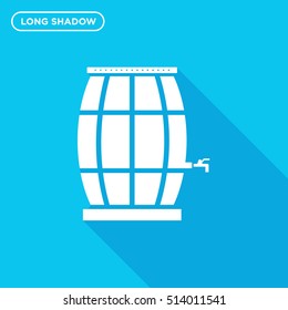 Beer or water keg vector icon on blue background with long shadow