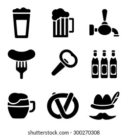 Beer web and mobile logo icons collection isolated on white back. Vector symbols of mug, opener, sausage etc