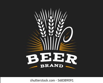 Beer wheat logo - vector illustration, ear emblem design on black background.