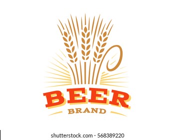 Beer wheat logo - vector illustration, ear emblem design on white background.