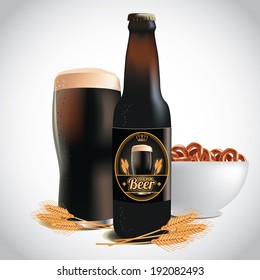 Beer, wheat and pretzels. EPS 10 vector, grouped for easy editing. No open shapes pr paths