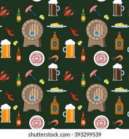Beer whiskey pub drink eat snack pattern seamless background vector texture abstract. Patterns collection.