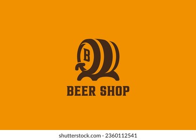 Beer Whiskey Wine Barrel Cask Logo Silhouette Vintage Design vector template.