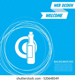 Beer, wine bottle on a blue background with abstract circles around and place for your text. Vector illustration