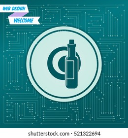 Beer, wine bottle on a green background, with arrows in different directions. It appears on the electronic board. Vector illustration