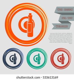Beer, wine bottle on the red, blue, green, orange buttons for your website and design with space text. Vector illustration