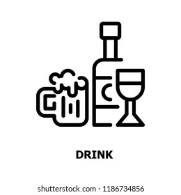 Beer and Wine bottle Outline icons.Drinking, Food and Beverages Concept Thin line icons.