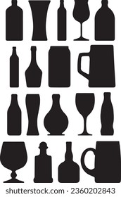Beer Wine Bottle Shapes Silhouette Vector Graphic Pack