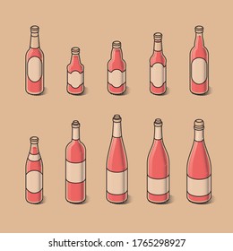 Beer and wine bottle vector set