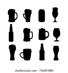 Beer, wine bottles. Black silhouette. Vector illustration.