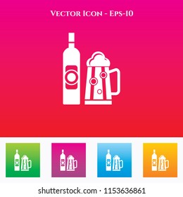 Beer or Wine Glass & Bottle Icon in Colored Square box. eps-10