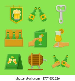 Beer and Wine Shop Icon Set Flat Style. Beer And Wine Vector Illustration Cartoon Design