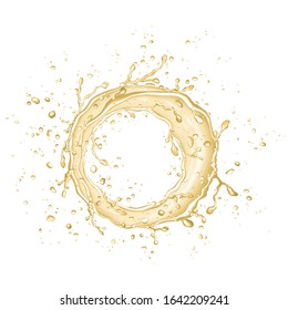 Beer or wine splash and drops isolated on white background. Apple juice. Vector texture.