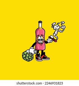beer wine vector bottle smoking joint weed bud nug cannabis 