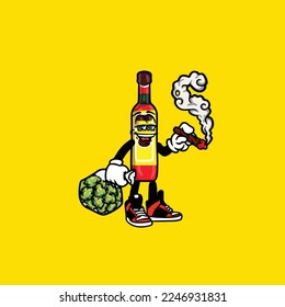 Vector de vino de cerveza botella fumar hierba de la hierba de la unión nuez cannabis 