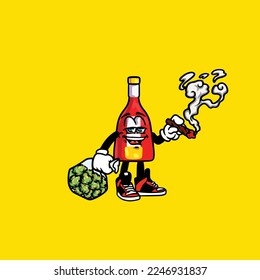 beer wine vector bottle smoking joint weed bud nug cannabis 